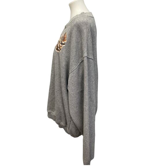 Hand Printed Upcycled Mens XL Woody Pine Cone Long Sleeve Waffled Henley Shirt - Picture 2 of 4